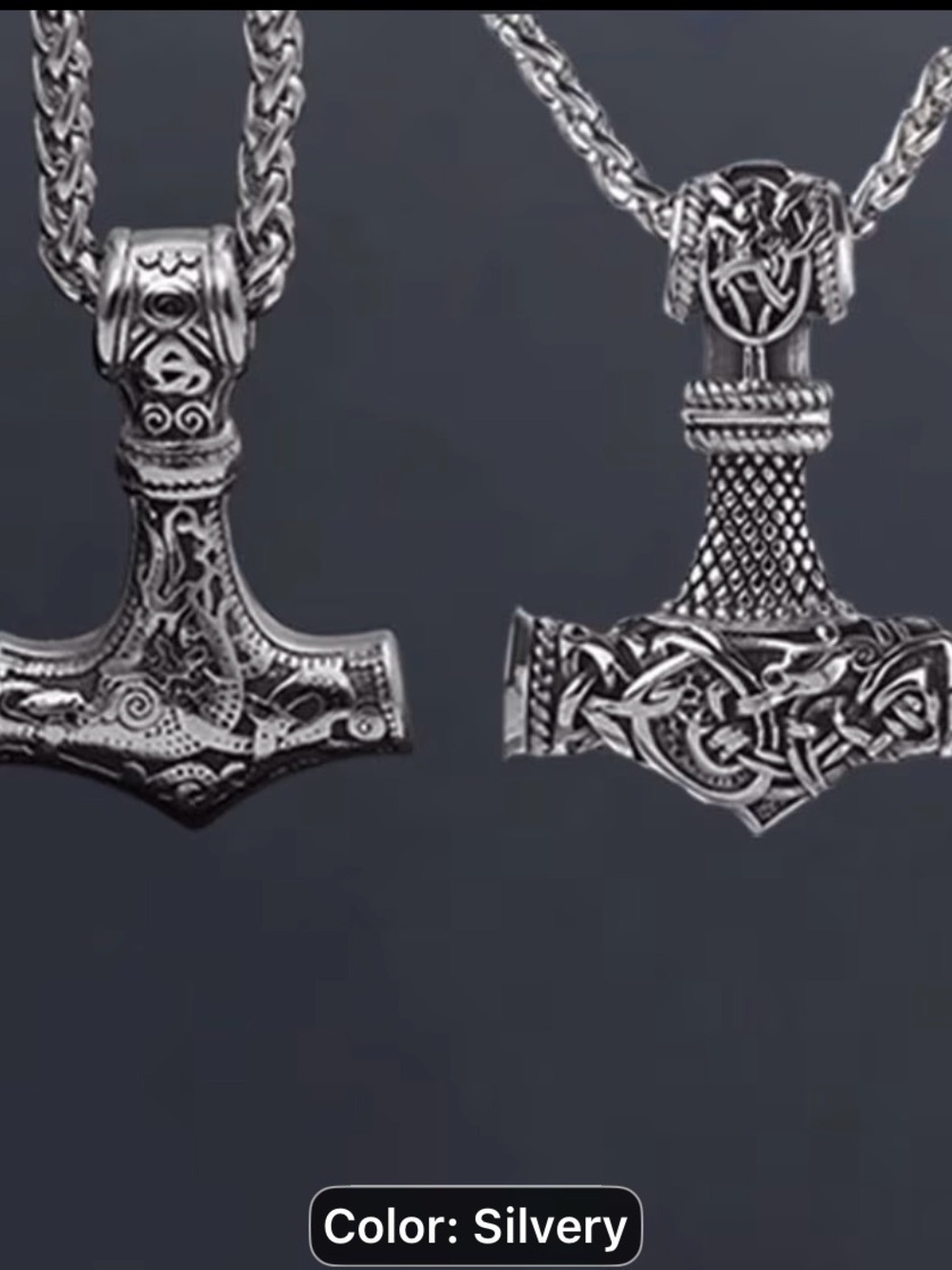 2PCS Vintage Silver Viking Mjolnir Thor Hammer Pendant Necklace for Men